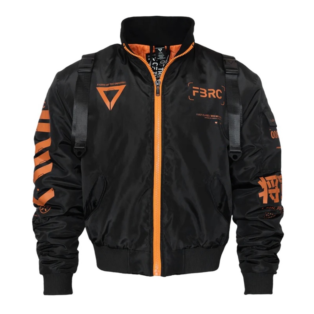 Fabric of the Universe V3-3 Black Orange Short Bomber Jacket - Picture 4 of 7
